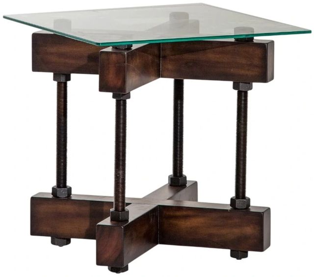 Michael Amini® Killington Glass Top End Table with Black/Brown Base-0