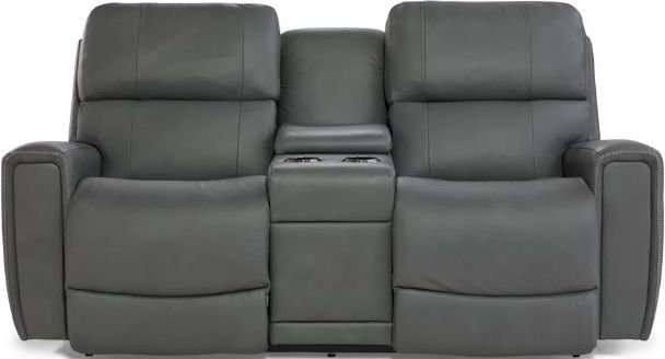 La-Z-Boy® Apollo Blue Grey Leather Power Reclining Loveseat with Console and Headrest-2
