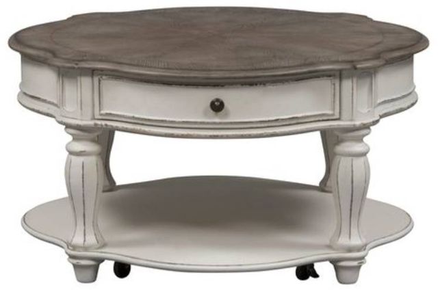 Liberty Furniture Magnolia Weathered Bark Cocktail Table with Antique White Base-2