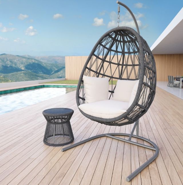 Sunset West Milano Charcoal Gray Aluminum/Olefin Rope Outdoor Hanging Chair with Echo Ash Cushion-4
