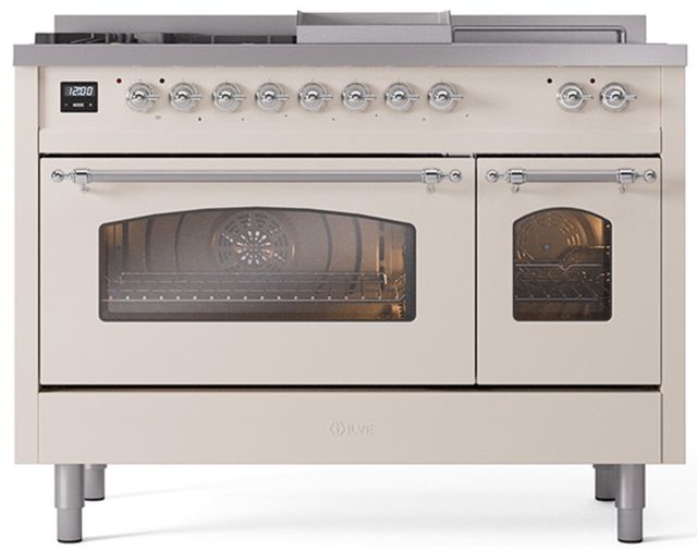 Ilve® Nostalgie II Series 48" Antique White Pro Style Dual Fuel Range-0