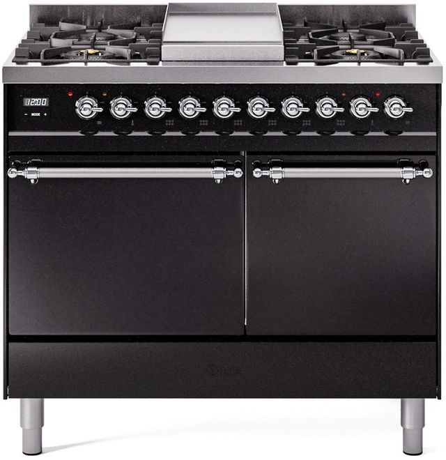 Ilve® Nostalgie II Series 40" Glossy Black Pro Style Dual Fuel Range-0