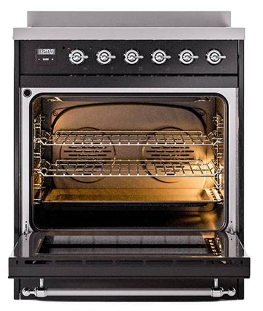 Ilve® Nostalgie II Noblesse 30'' Glossy Black Pro Style Induction Range with Chrome Trim-2