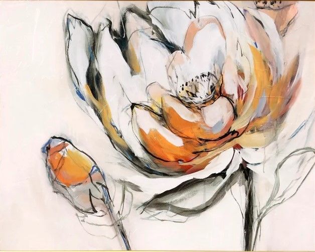 Stylecraft Bloomed IV Gray/Orange Wall Art-1