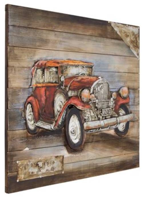YHD Red Vintage Car Wall Art-1