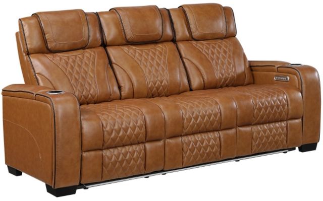 Homelegance® Apex Brown Double Power Reclining Sofa with Center Drop-Down Cup Holders-0