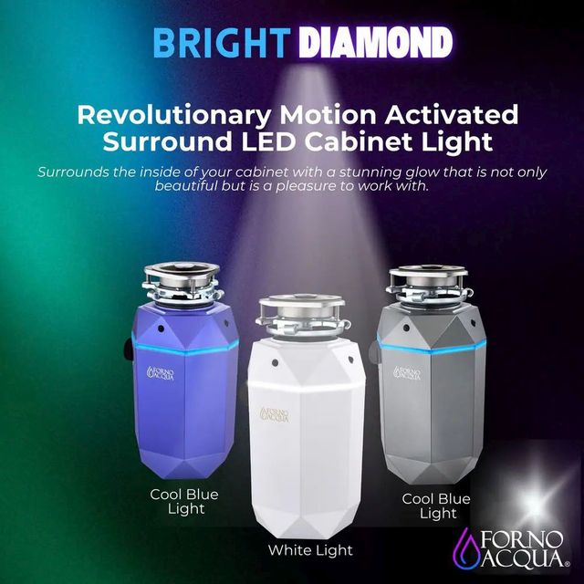 FORNO ACQUA® BrightDIAMOND 1 HP Continuous Feed Amethyst Garbage Disposal with Surround LED and Integrated Air Switch-3