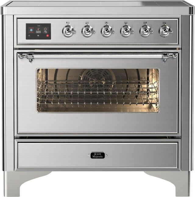 Ilve® Majestic III 36" Stainless Steel Pro Style Induction Range with Triple Glass Door and Chrome Trim-0