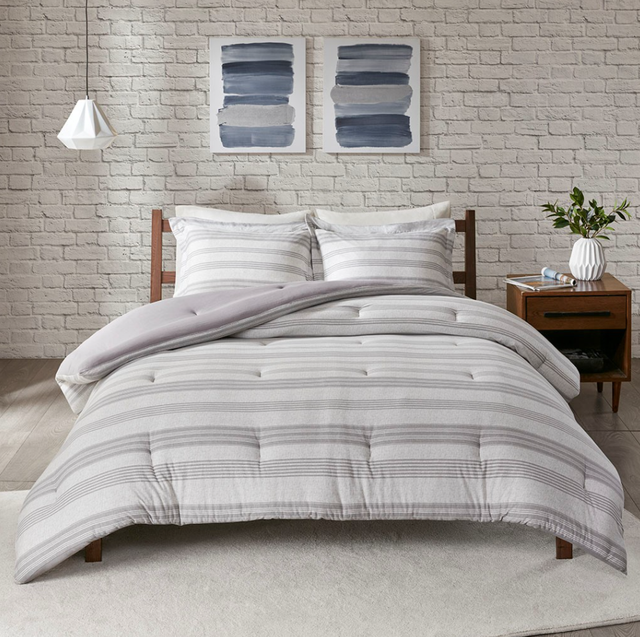 Olliix by Urban Habitat Cole Grey Twin/Twin XL Stripe Ultra Soft Cotton Blend Jersey Knit Comforter Set-3