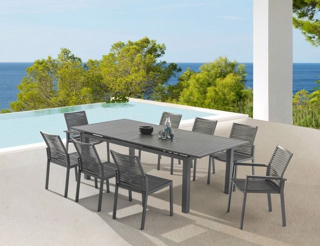 Meridian Furniture Maldives 2-Piece Grey Aluminum 35" Outdoor Patio Dining Arm Chair Set-4