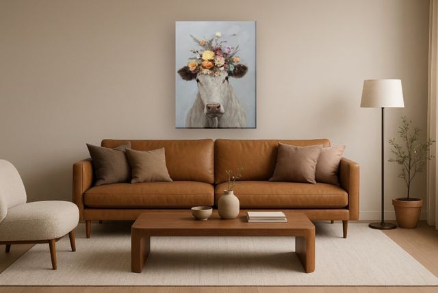 Classy Living Flower Head Cow Wall Art-1