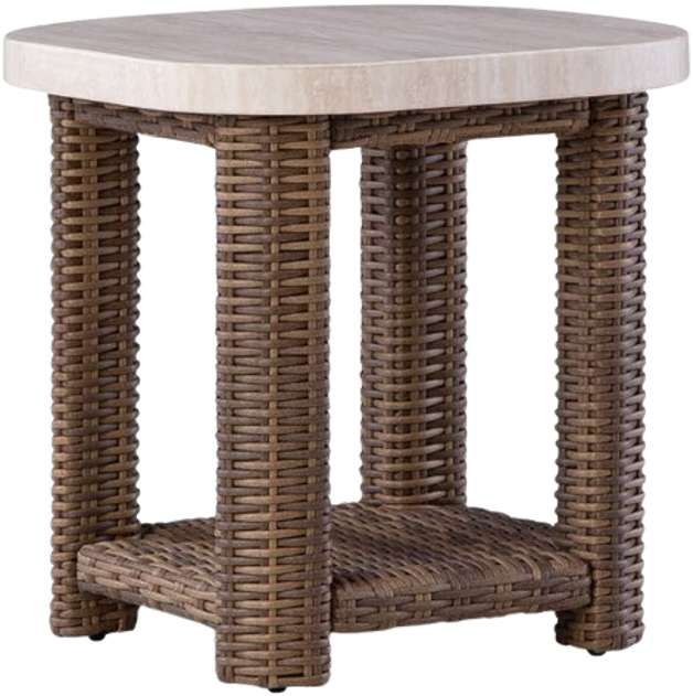 Signature Design by Ashley® Angel Island Beige Aluminum/Wicker Outdoor End Table with Brown Base-0
