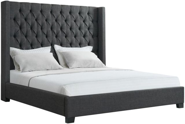 Elements International Morrow Charcoal King Upholstered Panel Bed-0