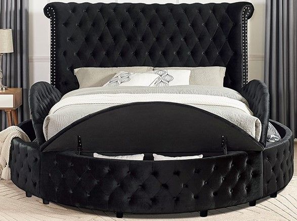 Furniture of America® Sansom Black Queen Upholstered Platform Bed-2