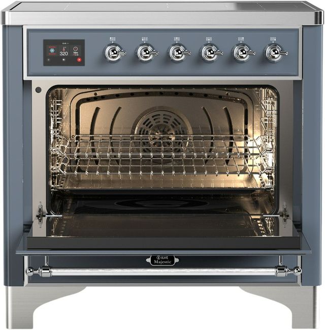 Ilve® Majestic III 36" Blue Gray Pro Style Induction Range with Solid Door and Chrome Trim-1