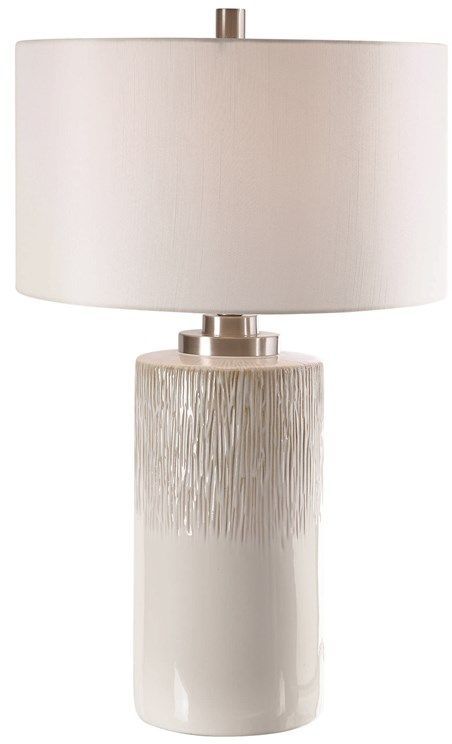Uttermost® Georgios White Cylinder Table Lamp-3