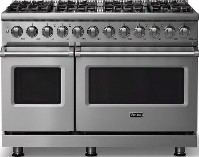Viking® 5 Series 48" Stainless Steel Pro Style Dual Fuel (NG) Range with Polished Chrome Trim-0