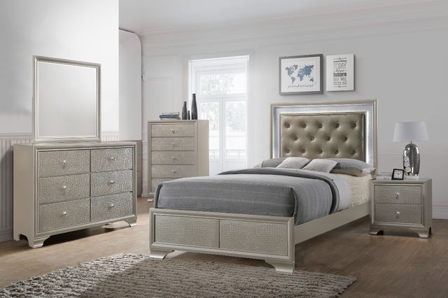 Crown Mark Lyssa Full Modern Champagne Upholstered Panel Bed-2