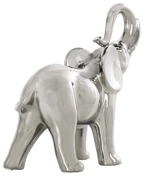 Deco Marche Silver Standing Elephant Ceramic Sculpture-2