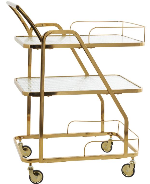 Deco Marche Gold Glass Shelf 3-Tier Bar Cart with Side Guards and Handle-0