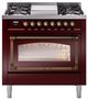 Ilve® Nostalgie II Noblesse 36'' Burgundy Pro Style Dual Fuel Range with Burnished Trim-0