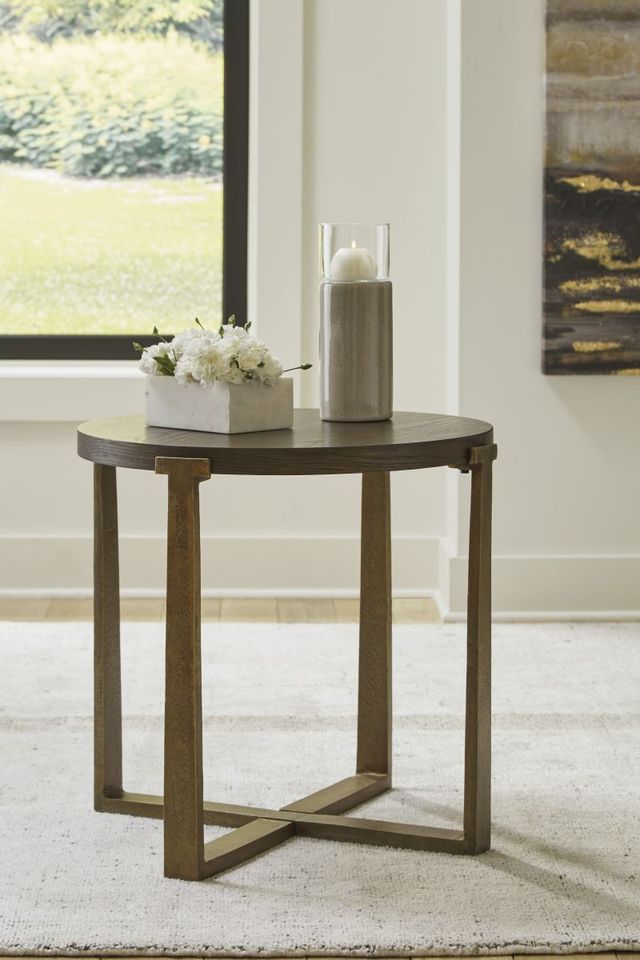 Signature Design by Ashley® Balintmore Brown Round End Table with Antique Gold Gase-4