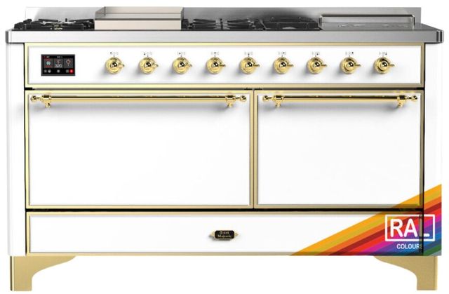 Ilve® Majestic III 60" Custom Pro Style Dual Fuel Liquid Propane 7 Burners Range with Solid Door and Brass Trim-0