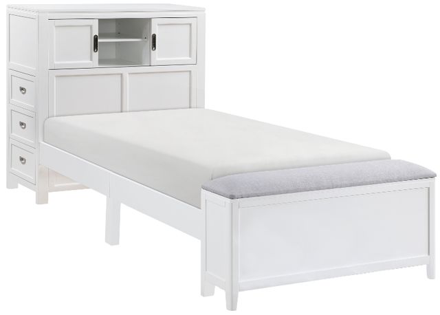 Homelegance® Sloane White Twin Youth Bookcase Platform Bed with Hidden Desk, Stool and Storage Bench-0