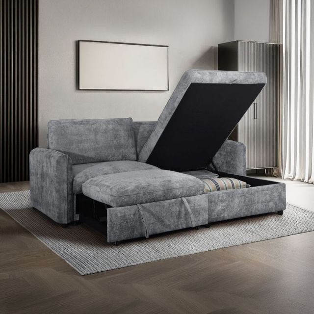 New Classic® Home Furnishings Finn 2-Piece Gray Left-Arm Facing Sleeper Sectional Sofa with Storage Chaise-2