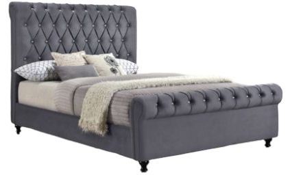 Milton Greens Stars Dark Gray Eastern King Velvet Rolled Top Tufted Platform Bed-0