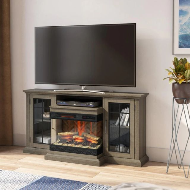 ClassicFlame® Saw Cut Oak Traditional TV Stand for TVs up to 65" with Electric Fireplace-1