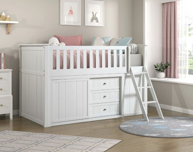 Homelegance® Galen White Twin Youth Low Loft Bunk Bed with Bookcase and Dresser-1