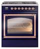 Ilve® Nostalgie II Noblesse 30" Midnight Blue Pro Style Dual Fuel Range with Copper Trim-1