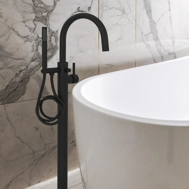 ZLINE Autograph Edition Emerald Bay Matte Black Bath Tub Filler with Hand Shower-3