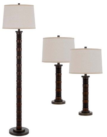 Cal® Lighting & Accessories Northfield 3-Piece White/Wood Lamp Set-0