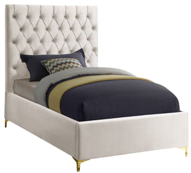 Meridian Furniture Cruz Cream Velvet Twin Upholstered Panel Bed-1
