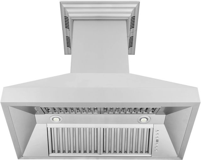 ZLINE CrownSound™ 36" Stainless Steel Ducted Vent Island Mount Range Hood with Built-in Bluetooth Speakers-3