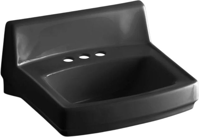 KOHLER® Greenwich™ Black Wall-Mount Concealed Arm Carrier Bathroom Sink with 4" Centerset Faucet Holes-0