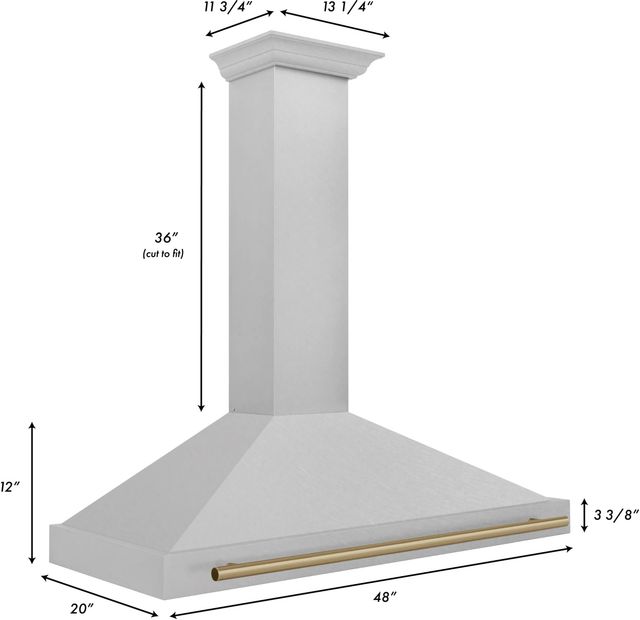 ZLINE Autograph Edition 48" Satin Stainless Steel Convertible Wall Mounted Range Hood with Champagne Bronze Handle-2