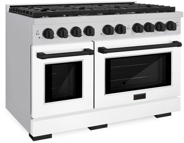 ZLINE Autograph Edition Paramount 48" Stainless Steel Pro Style Dual Fuel Range with White Matte Door and Matte Black Accents-2