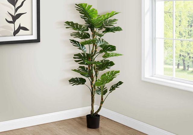 Monarch Specialties Inc. Black/Green 61" Indoor Artificial Monstera Tree with 7" Pot-1