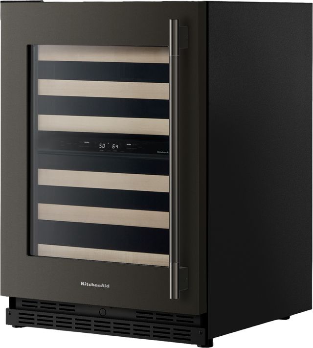 Kitchenaid® 24" Black Ore Built-In Wine Cooler with Full-Extension Wood-Front Racks-3