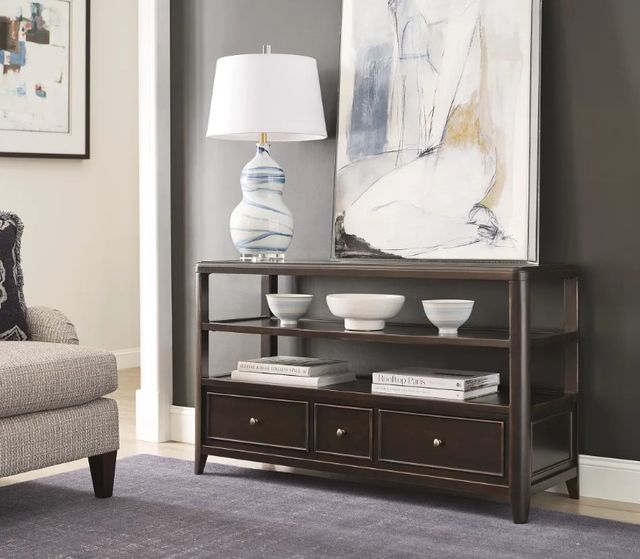 Hammary® Whitaker Glass Top Sofa Table with Black Denim Base-1