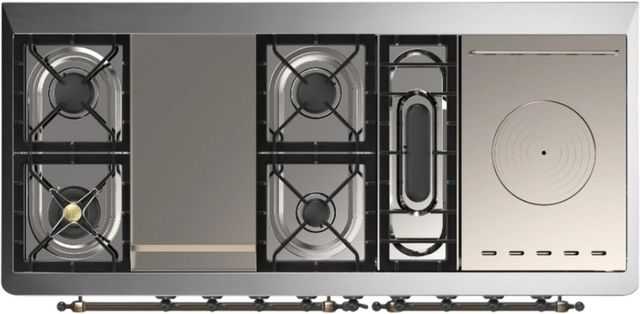 Ilve® Majestic III 60" Custom Pro Style Dual Fuel Liquid Propane 7 Burner Range with Solid Door and Burnished Trim-2