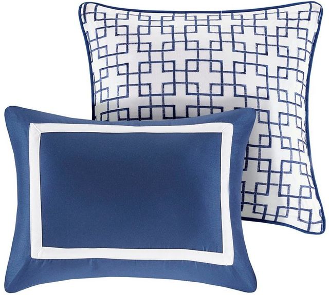 Olliix by Madison Park 8 Piece Navy Full/Queen Heritage Comforter and Coverlet Set Collection-1