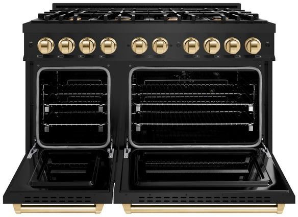 ZLINE Classic Autograph Edition 48" Black Stainless Steel Pro Style Gas Range with Polished Gold Accents-1