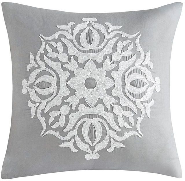 Olliix by Madison Park 6 Piece Grey Full/Queen Malia Embroidered Cotton Reversible Comforter Set-1