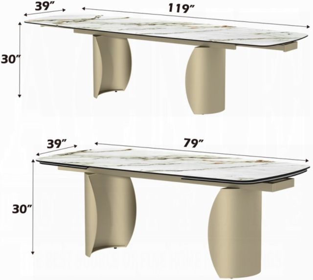 ACME Furniture Cora White Dining Table with Golden Champagne Base-2