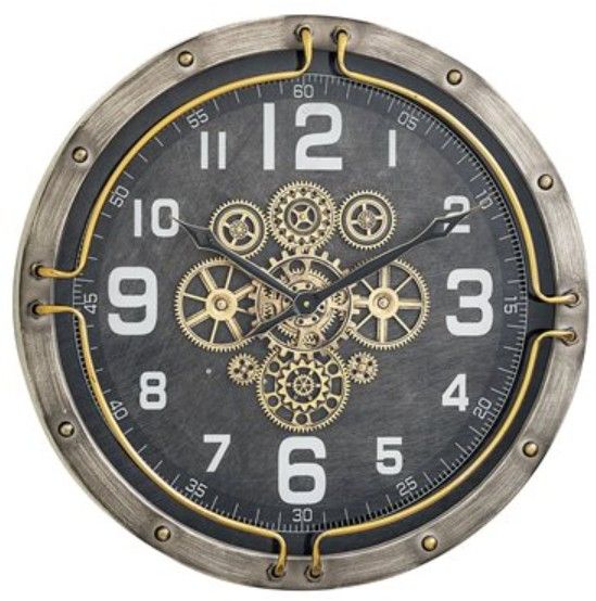 YHD Galvanized Steel/Gold Luxem Gear Clock-0