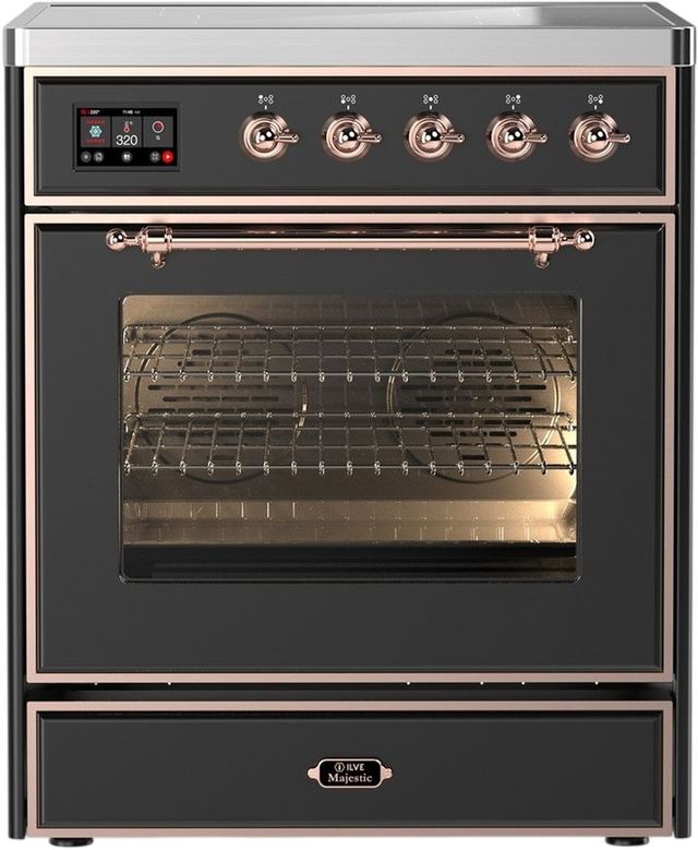 Ilve® Majestic III 30" Graphite Matte Pro Style Induction Range with Triple Glass Door and Copper Trim-0